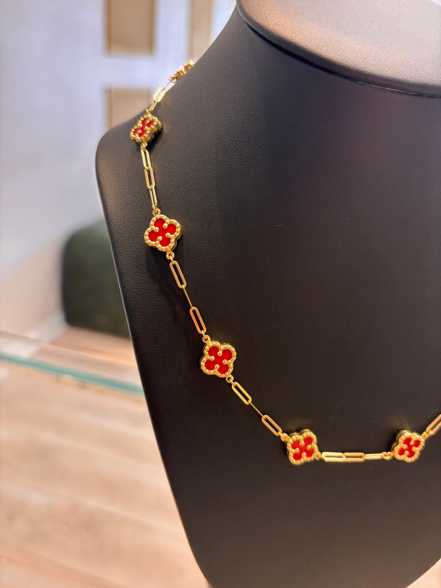 Red flower necklace 14k