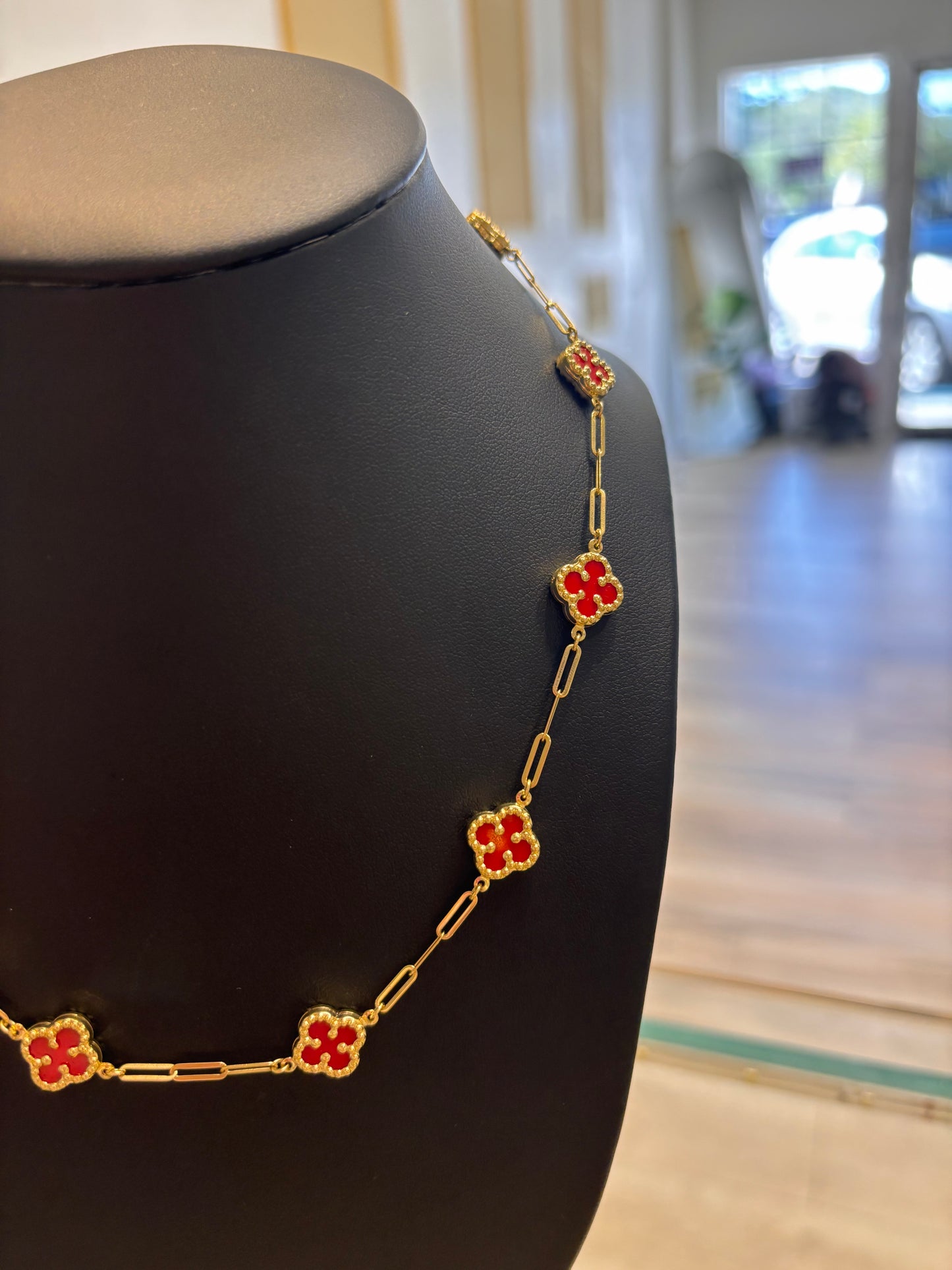 Red flower necklace 14k