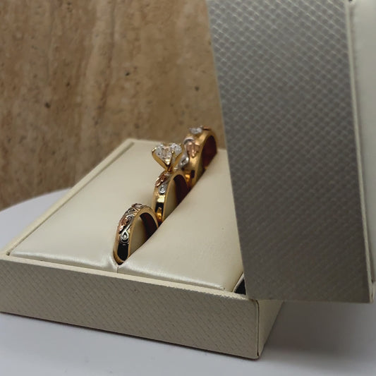 14k tree-tone gold couples wedding ring set